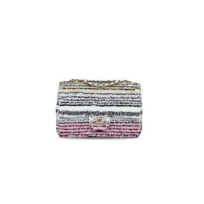 CHANEL MINI RECTANGULAR FLAP WHITE MULTICOLOR SEQUIN LIGHT GOLD HARDWARE (20*13*5cm)